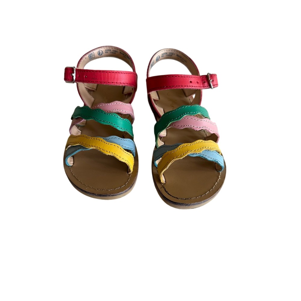 Mini Boden Sandals Multicolor Scalloped Strappy Leather Rainbow Buckle Shoes 27